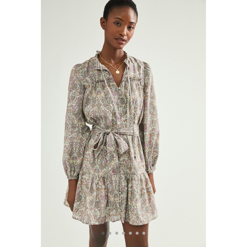 Anthropologie Calanthe Mini Shirt Dress in Neutral Motif Size XS